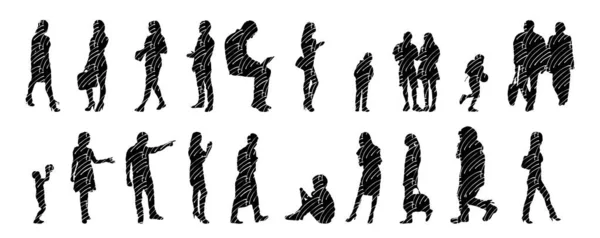 Vector Silhouettes Outline Silhouettes People Contour Drawing People Silhouette Icon — 스톡 벡터