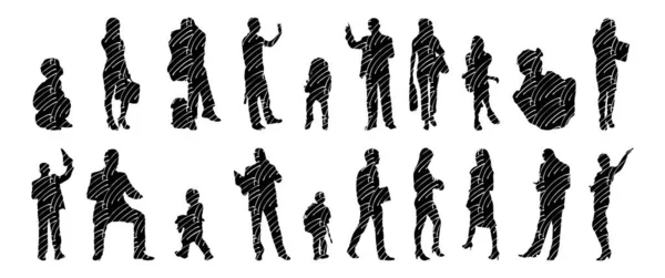 Silhouettes Vectorielles Silhouettes Esquissées Personnes Dessin Contour Silhouette Personnes Icône — Image vectorielle