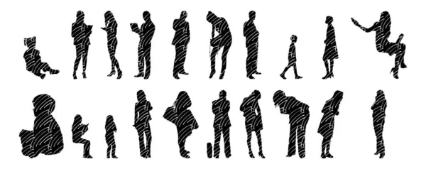 Silhouettes Vectorielles Silhouettes Esquissées Personnes Dessin Contour Silhouette Personnes Icône — Image vectorielle