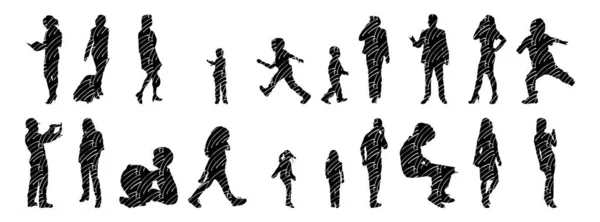 Silhouettes Vectorielles Silhouettes Esquissées Personnes Dessin Contour Silhouette Personnes Icône — Image vectorielle