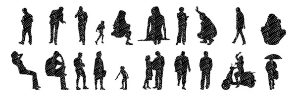 Vektor Silhouetten Umrisse Von Menschen Konturzeichnung Menschen Silhouette Icon Set — Stockvektor