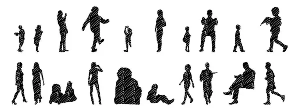 Silhouettes Vectorielles Silhouettes Esquissées Personnes Dessin Contour Silhouette Personnes Icône — Image vectorielle