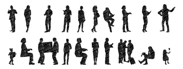 Vektor Silhouetten Umrisse Von Menschen Konturzeichnung Menschen Silhouette Icon Set — Stockvektor