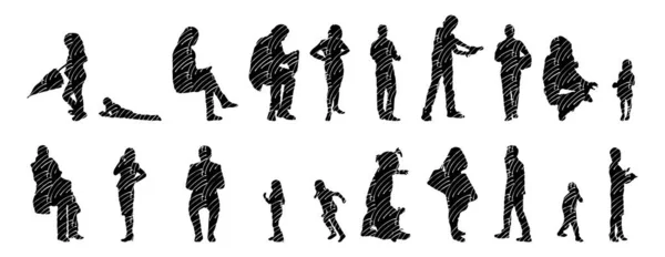 Silhouettes Vectorielles Silhouettes Esquissées Personnes Dessin Contour Silhouette Personnes Icône — Image vectorielle