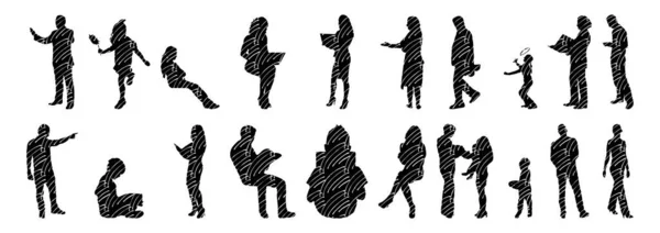 Silhouettes Vectorielles Silhouettes Esquissées Personnes Dessin Contour Silhouette Personnes Icône — Image vectorielle