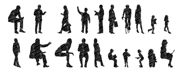 Vector Silhouettes Outline Silhouettes People Contour Drawing People Silhouette Icon — Stock Vector