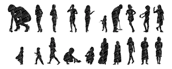 Silhouettes Vectorielles Silhouettes Esquissées Personnes Dessin Contour Silhouette Personnes Icône — Image vectorielle