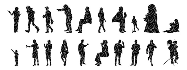 Silhouettes Vectorielles Silhouettes Esquissées Personnes Dessin Contour Silhouette Personnes Icône — Image vectorielle