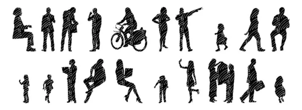 Vektor Silhouetten Umrisse Von Menschen Konturzeichnung Menschen Silhouette Icon Set — Stockvektor