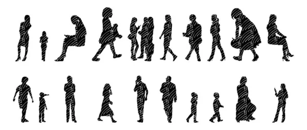 Vector Silhouettes Outline Silhouettes People Contour Drawing People Silhouette Icon — Stock Vector