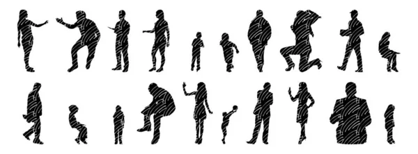 Silhouettes Vectorielles Silhouettes Esquissées Personnes Dessin Contour Silhouette Personnes Icône — Image vectorielle