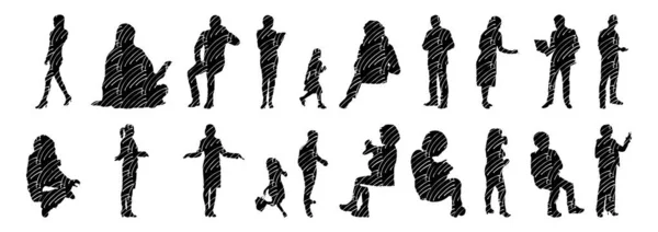 Vector Silhouettes Outline Silhouettes People Contour Drawing People Silhouette Icon — 스톡 벡터