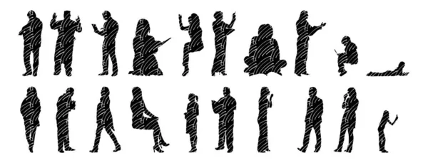 Silhouettes Vectorielles Silhouettes Esquissées Personnes Dessin Contour Silhouette Personnes Icône — Image vectorielle