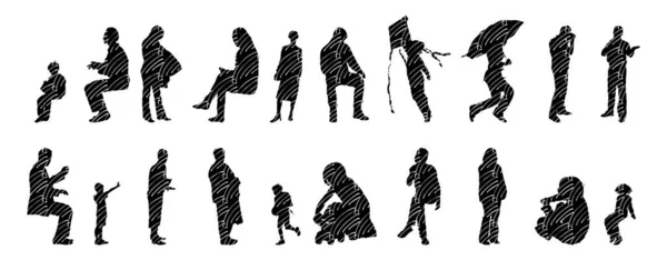 Vector Silhouetten Overzicht Silhouetten Van Mensen Contourtekening Personensilhouet Icoon Set — Stockvector