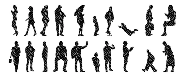 Vector Silhouettes Outline Silhouettes People Contour Drawing People Silhouette Icon — 스톡 벡터