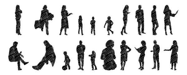 Silhouettes Vectorielles Silhouettes Esquissées Personnes Dessin Contour Silhouette Personnes Icône — Image vectorielle