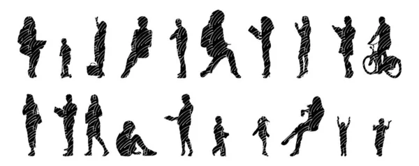 Silhouettes Vectorielles Silhouettes Esquissées Personnes Dessin Contour Silhouette Personnes Icône — Image vectorielle