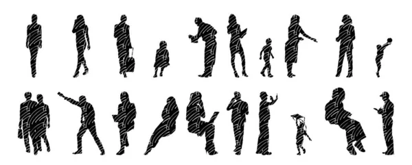 Vector Silhouettes Outline Silhouettes People Contour Drawing People Silhouette Icon — 스톡 벡터