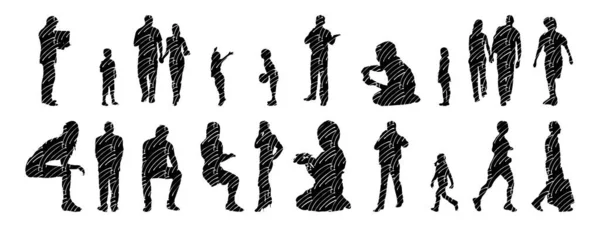 Vector Silhouettes Outline Silhouettes People Contour Drawing People Silhouette Icon — 스톡 벡터