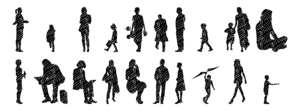 Vector Silhouettes Outline Silhouettes People Contour Drawing People Silhouette Icon — Stock Vector