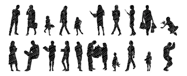 Silhouettes Vectorielles Silhouettes Esquissées Personnes Dessin Contour Silhouette Personnes Icône — Image vectorielle