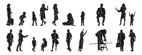 Silhouettes Vectorielles Silhouettes Esquissées Personnes Dessin Contour Silhouette Personnes Icône — Image vectorielle