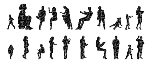 Silhouettes Vectorielles Silhouettes Esquissées Personnes Dessin Contour Silhouette Personnes Icône — Image vectorielle