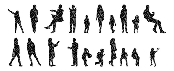 Vector Silhouettes Outline Silhouettes People Contour Drawing People Silhouette Icon — 스톡 벡터