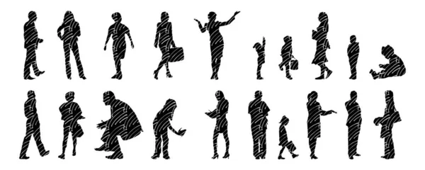 Silhouettes Vectorielles Silhouettes Esquissées Personnes Dessin Contour Silhouette Personnes Icône — Image vectorielle