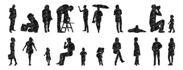 Silhouettes Vectorielles Silhouettes Esquissées Personnes Dessin Contour Silhouette Personnes Icône — Image vectorielle