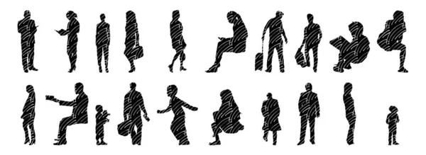 Silhouettes Vectorielles Silhouettes Esquissées Personnes Dessin Contour Silhouette Personnes Icône — Image vectorielle