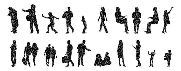 Vektor Silhouetten Umrisse Von Menschen Konturzeichnung Menschen Silhouette Icon Set — Stockvektor