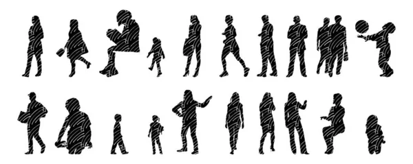 Vector Silhouettes Outline Silhouettes People Contour Drawing People Silhouette Icon — 스톡 벡터