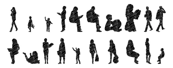 Vector Silhouettes Outline Silhouettes People Contour Drawing People Silhouette Icon — Stock Vector