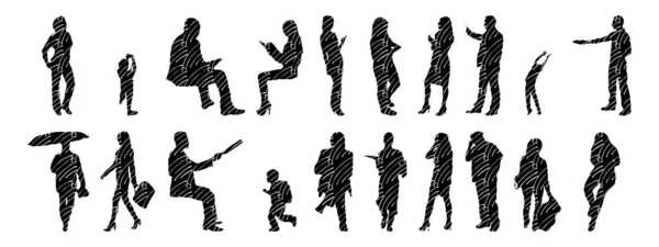 Silhouettes Vectorielles Silhouettes Esquissées Personnes Dessin Contour Silhouette Personnes Icône — Image vectorielle