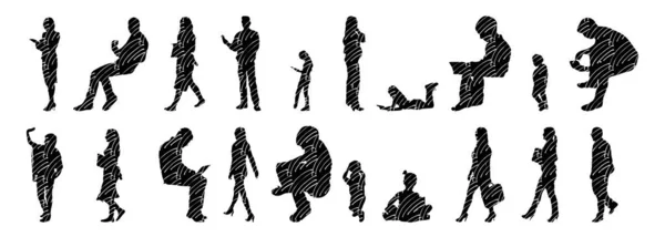 Vector Silhouettes Outline Silhouettes People Contour Drawing People Silhouette Icon — Stock Vector