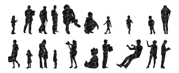 Silhouettes Vectorielles Silhouettes Esquissées Personnes Dessin Contour Silhouette Personnes Icône — Image vectorielle