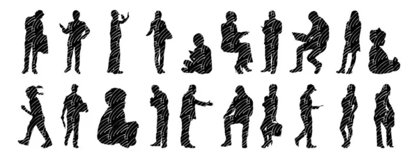 Silhouettes Vectorielles Silhouettes Esquissées Personnes Dessin Contour Silhouette Personnes Icône — Image vectorielle