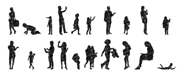 Silhouettes Vectorielles Silhouettes Esquissées Personnes Dessin Contour Silhouette Personnes Icône — Image vectorielle