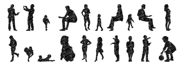 Vector Silhouettes Outline Silhouettes People Contour Drawing People Silhouette Icon — Stock Vector