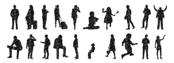 Vector Silhouettes Outline Silhouettes People Contour Drawing People Silhouette Icon — Stock Vector