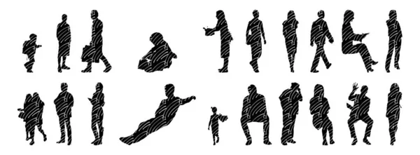 Vector Silhouetten Overzicht Silhouetten Van Mensen Contourtekening Personensilhouet Icoon Set — Stockvector