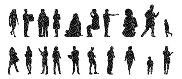 Silhouettes Vectorielles Silhouettes Esquissées Personnes Dessin Contour Silhouette Personnes Icône — Image vectorielle