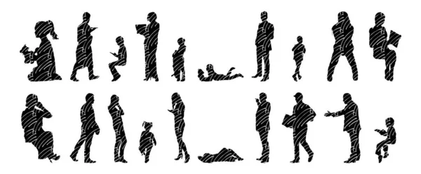 Vector Silhouettes Outline Silhouettes People Contour Drawing People Silhouette Icon — 스톡 벡터