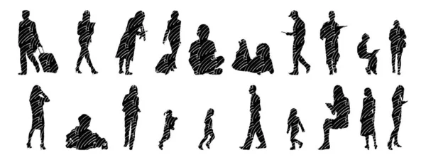 Silhouettes Vectorielles Silhouettes Esquissées Personnes Dessin Contour Silhouette Personnes Icône — Image vectorielle