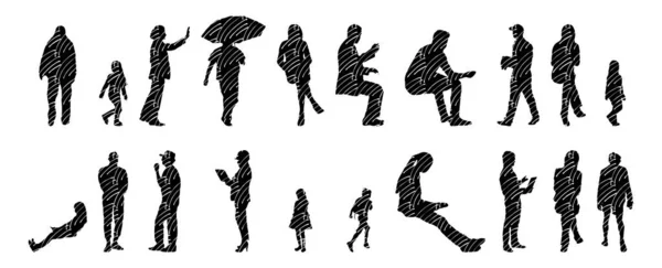 Silhouettes Vectorielles Silhouettes Esquissées Personnes Dessin Contour Silhouette Personnes Icône — Image vectorielle