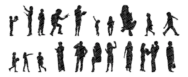 Vector Silhouettes Outline Silhouettes People Contour Drawing People Silhouette Icon — Stock Vector