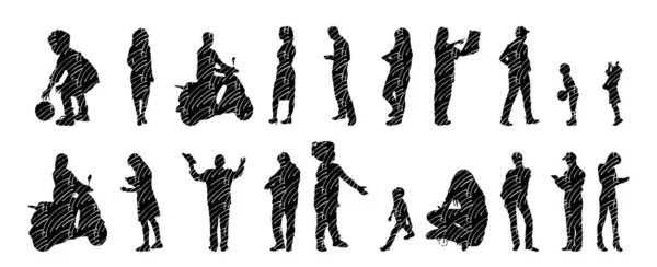 Silhouettes Vectorielles Silhouettes Esquissées Personnes Dessin Contour Silhouette Personnes Icône — Image vectorielle