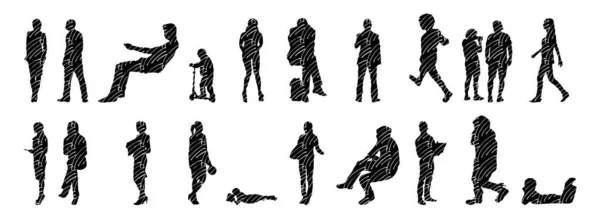 Silhouettes Vectorielles Silhouettes Esquissées Personnes Dessin Contour Silhouette Personnes Icône — Image vectorielle