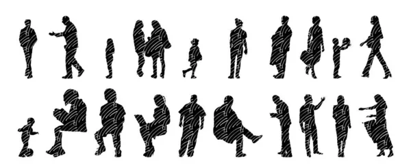 Vector Silhouettes Outline Silhouettes People Contour Drawing People Silhouette Icon — 스톡 벡터